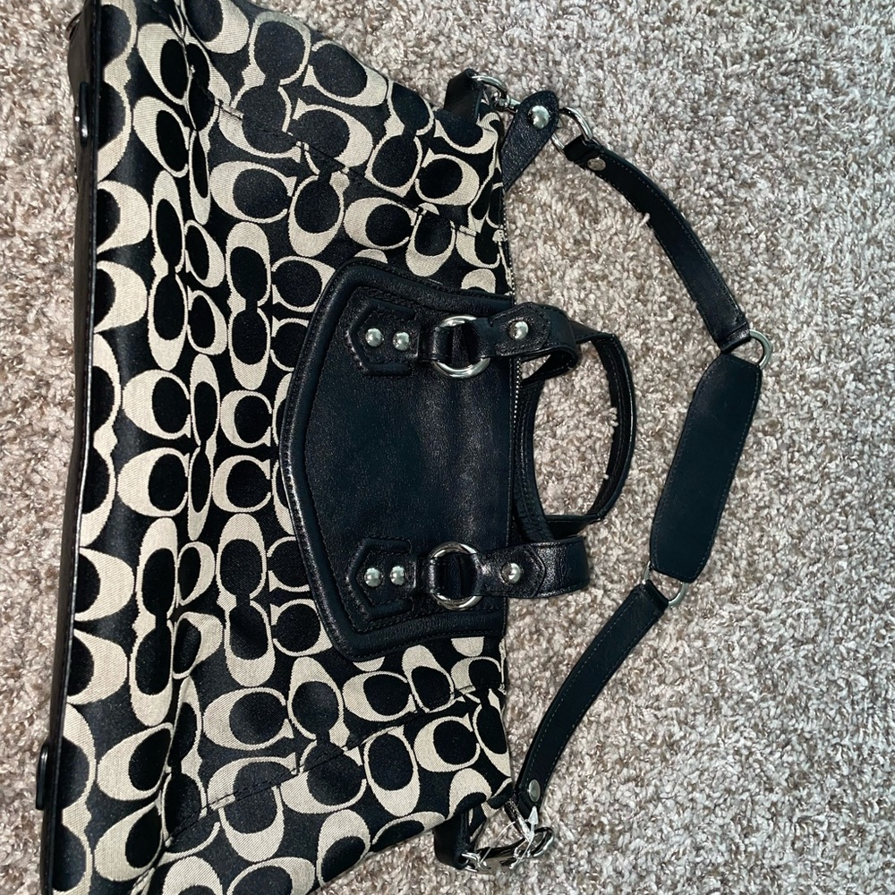 Coach Black and Cream Signature Tote Bag